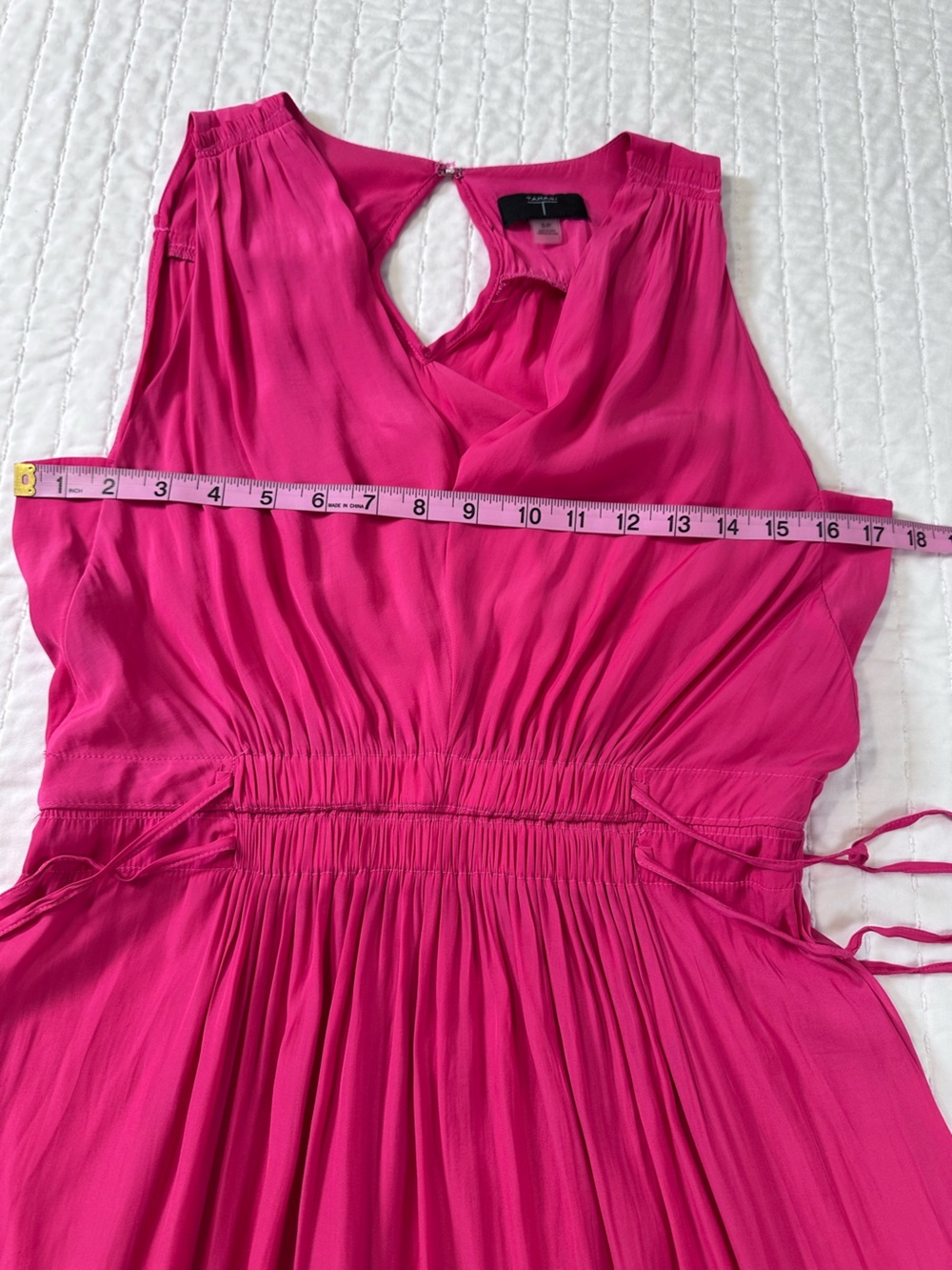 Tahari Hot Pink Summery Sleeveless V-Neck Midi Dress with Elastic Tassel Waist - Picture 11 of 13